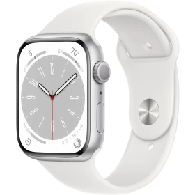 Apple Watch Series 8, 45 mm, серебристый алюминий, белый спортивный ремешок (MP6N3)