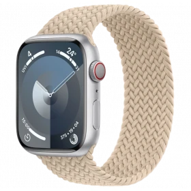 Apple Watch Series 9, 41 мм, серебристый алюминий, Beige Braided Solo Loop, размер 3 (MR9M3)