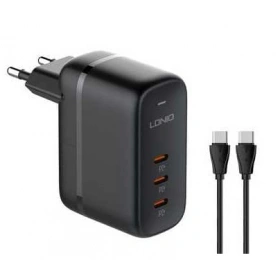 Сетевое зарядное устройство LDNIO 65W GaN Super Fast Charger + кабель USB-C - USB-C 1м, Чёрное (Q367)