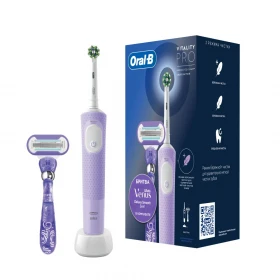 Электрическая зубная щетка Oral-B Vitality Pro + бритва Venus Swirl, Лиловый
