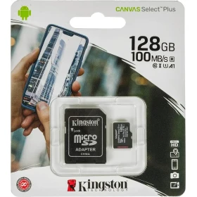 Карта памяти Kingston 128GB MicroSDXC Class 10 (SDCS2/128GB) + SD адаптер 100мб/с