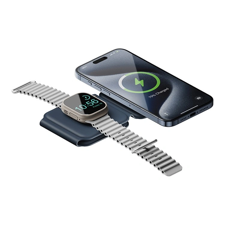Беспроводное зарядное устройство EnergEA Bazic GoMag Trio PLUS magnetic wireless foldable 15W, Blue (GM-TRIOPLUS-BLU). Фото 3