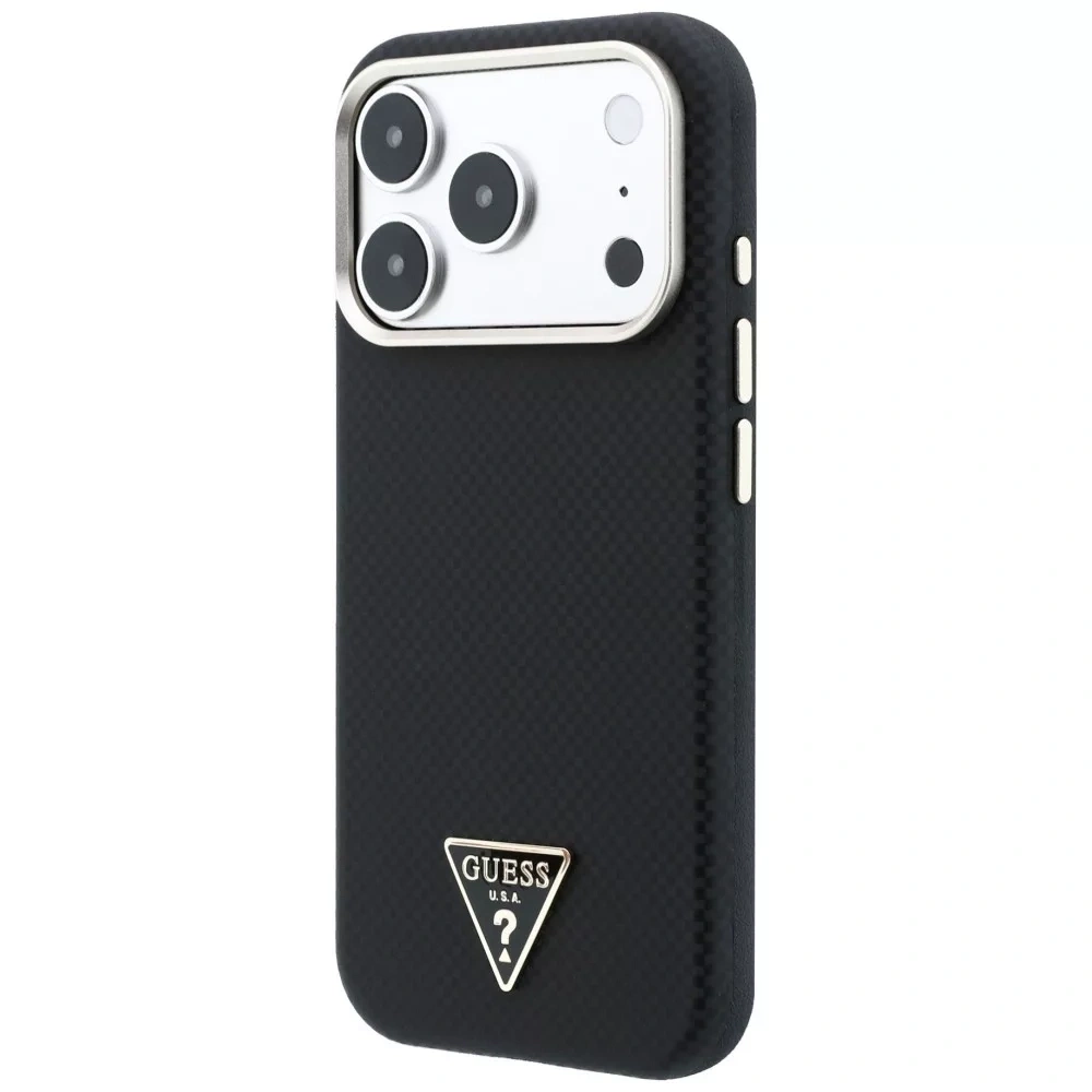 Накладка Guess для iPhone 18 Pro Max / 17 Pro Max PU Carbon SW Triangle Met logo&Cam Hard (MagSafe), Black (GUHMP18X6PWKSGTK). Фото 2