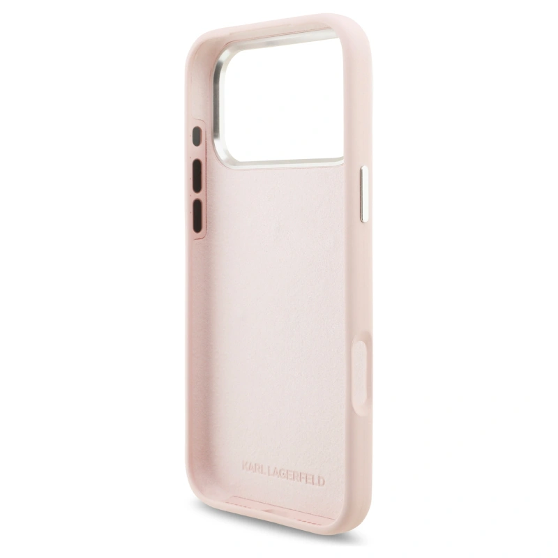 Накладка Lagerfeld для iPhone 17 Pro Max Liquid Silicone Initials Metal Logo & Camera Hard, Розовая (KLHCP17XSMCKLMCLP). Фото 7