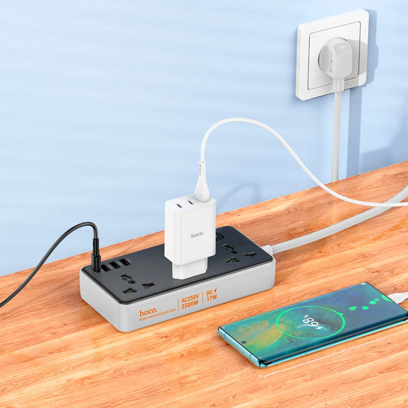 Сетевой фильтр Hoco AC7A Storm 3*USB-A, 1*USB-C, 3*розетки, 1.5м, Black. Фото 4