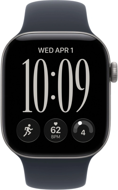 Умные часы Apple Watch Series 12 GPS, 42мм, Серый космический алюминиевый корпус, спортивный ремешок тёмно-синего цвета, размер S/M 130-180 мм (MJE74). Фото 2