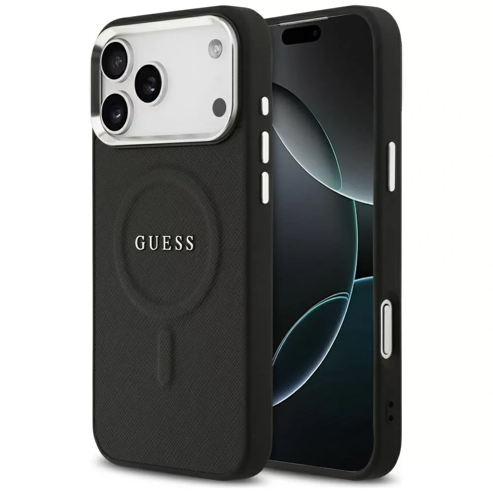 Накладка Guess для iPhone 18 Pro Max / 17 Pro Max PU Grained leather Metal logo &Cam Hard (MagSafe), Black (GUHMP18XPSAREGSK). Фото 1