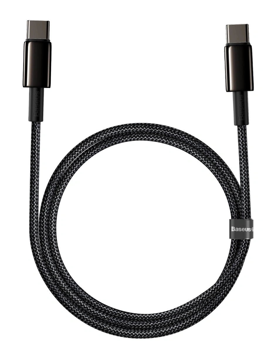 Кабель Baseus Tungsten Gold Fast Charging Data Cable Type-C to Type-C 100W 1m, Чёрный  (CATWJ-01). Фото 2