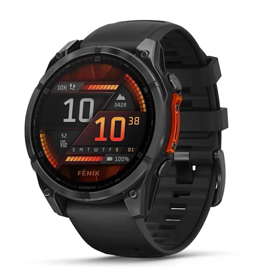 Умные часы Garmin Fenix 8 47mm, Sapphire, Carbon Gray DLC Titanium with Black/Pebble Gray Silicone Band. Фото 1