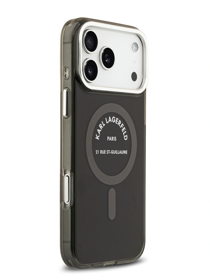 Накладка Lagerfeld для iPhone 17 Pro Max IML RSG logo Metal camera (MagSafe), Чёрная (KLHMP17XHKRSGPK). Фото 4