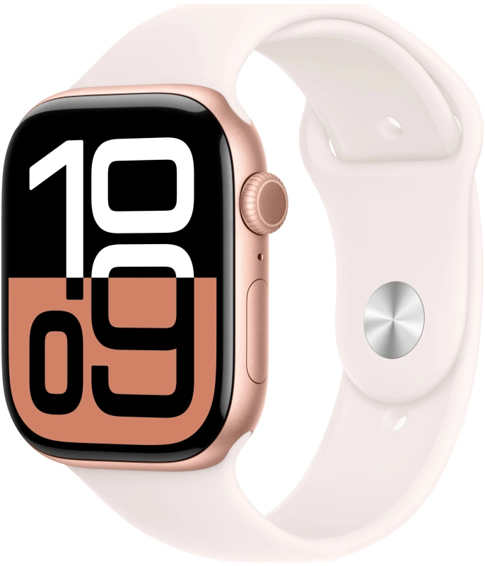 Apple Watch Series 10, 46 мм, алюминий цвета «розовое золото», спортивный ремешок цвета "Light Blush", размер M/L (MWWU3). Фото 1