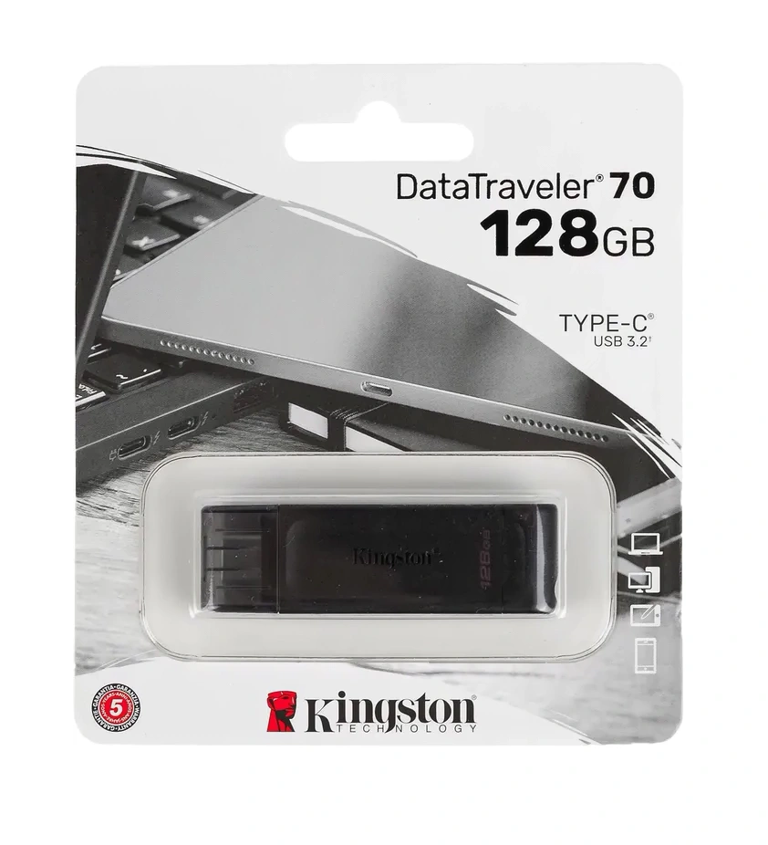 Накопитель Kingston DataTraveler 70, 128GB USB-C 3.2 (DT70/128GB) Чёрный. Фото 1