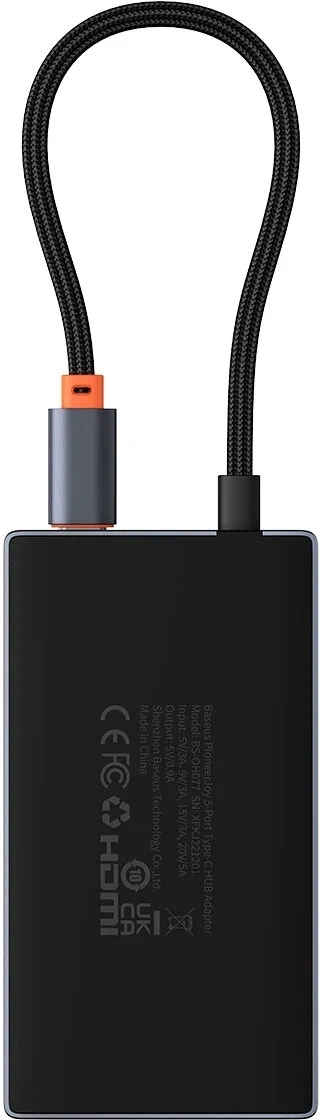 Хаб Baseus PioneerJoy 5-Port Type-C HUB Adapter (Type-C to HDMI4K@60Hz*1 + USB3.0*3 + PD*1), Серый (WKYY030113). Фото 2