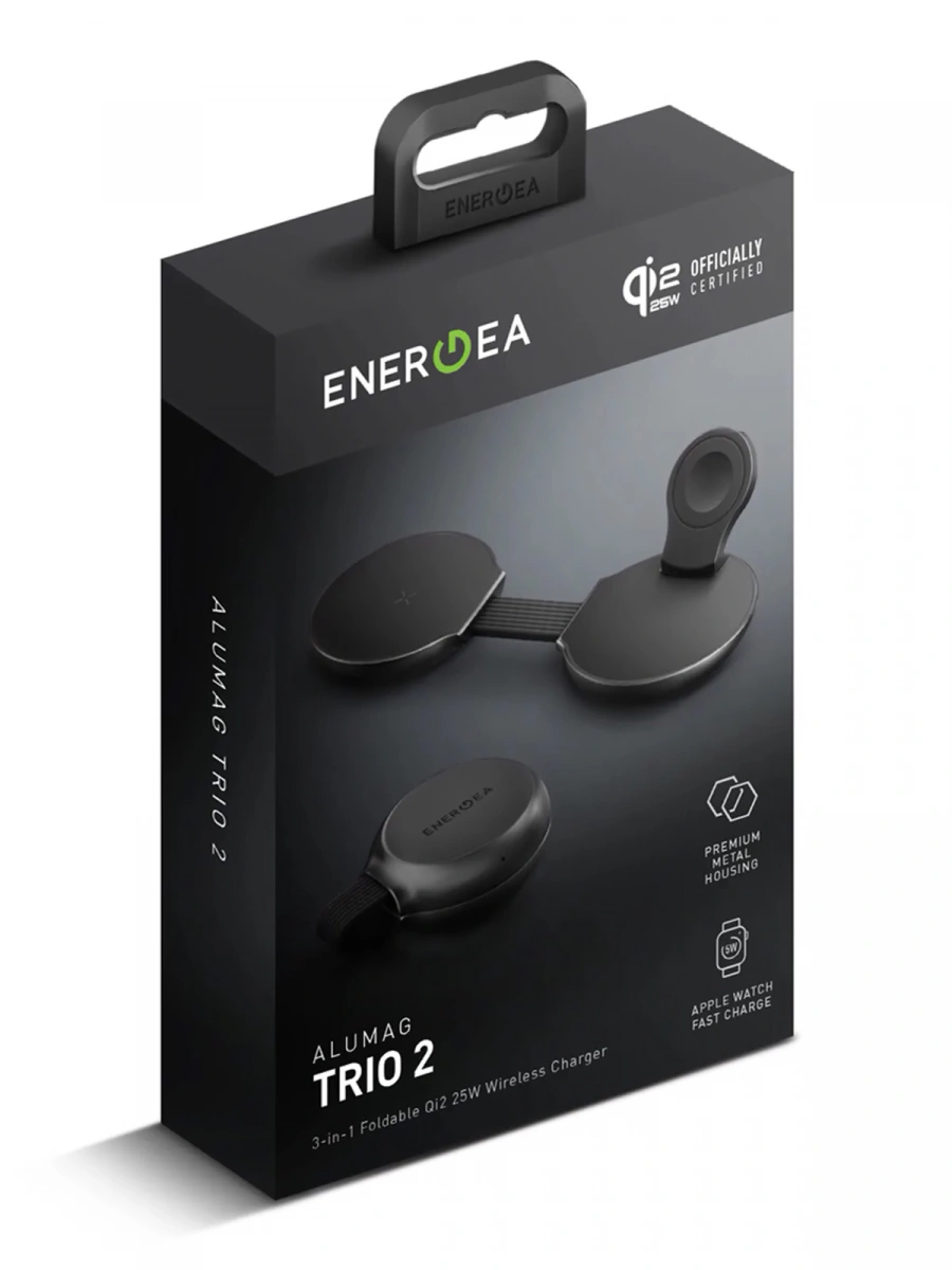 Беспроводная зарядная станция EnergEA AluMag Trio 2, 3in1 Foldable Qi2.2 Aluminium Wireless MagSafe 25W Gun (AM-TRIO2-GUN). Фото 5