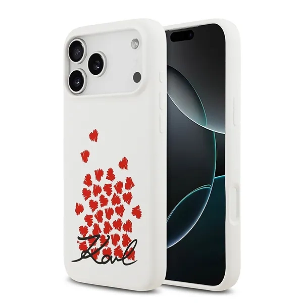 Накладка Lagerfeld для iPhone 17 Pro Max Liquid Silicone Hearts Hard (MagSafe), Белая (KLHMP17XSMHBKSOH). Фото 1