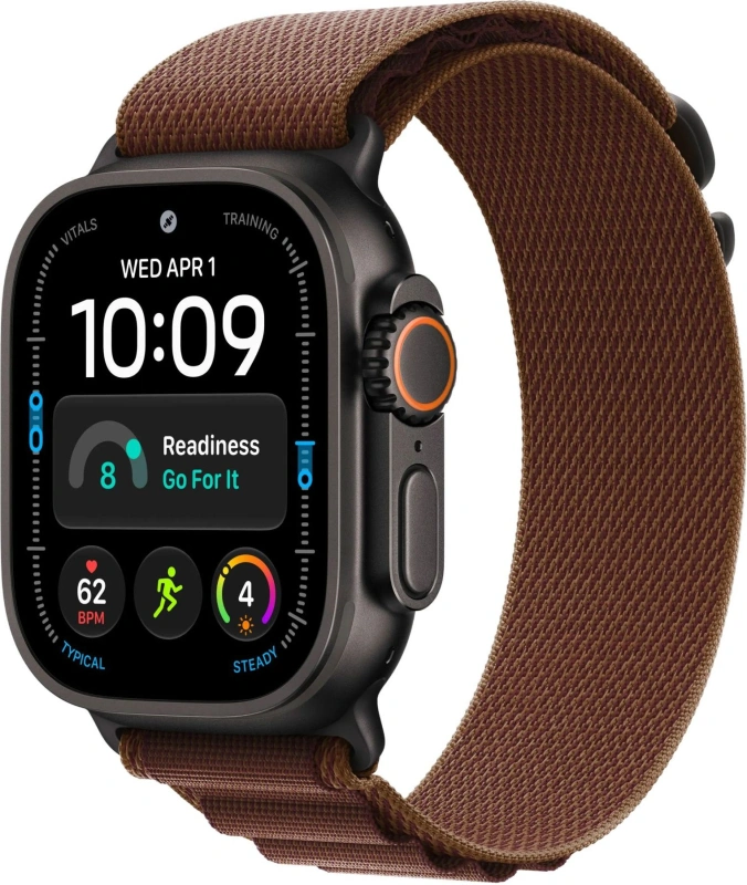 Умные часы Apple Watch Ultra 4 (2026) GPS+Cellular 49мм, Чёрный титановый корпус, ремешок "Бургунди альпийская петля" размер L 165-210 мм (MJC24). Фото 1