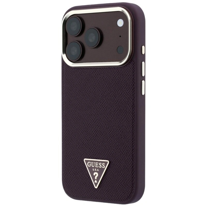 Накладка Guess для iPhone 18 Pro Max / 17 Pro Max PU Grained Triangle Metal logo &Cam Hard (MagSafe), Burgundy (GUHMP18XPGSMTLSU). Фото 4