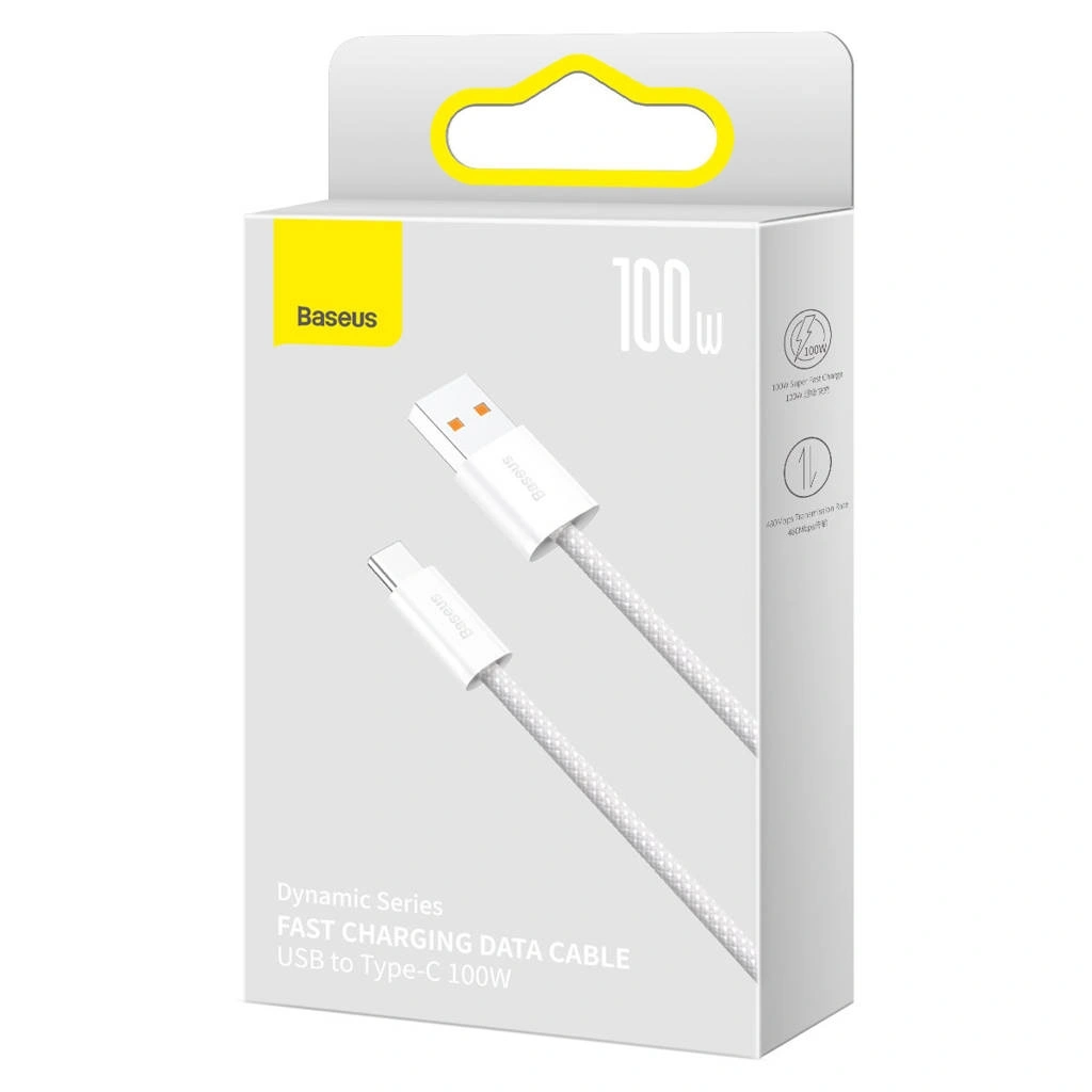 Кабель Baseus Dynamic Series Fast Charging Data Cable USB to Type-C 100W 1m, Белый (CALD000602). Фото 3