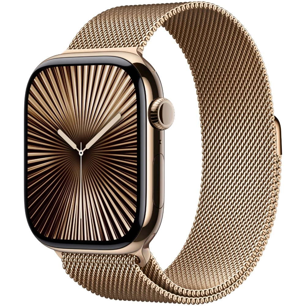 Apple Watch Series 10 GPS + Cellular, 46 мм, Gold Titanium, Миланская петля "Gold", размер M/L (MX003). Фото 1