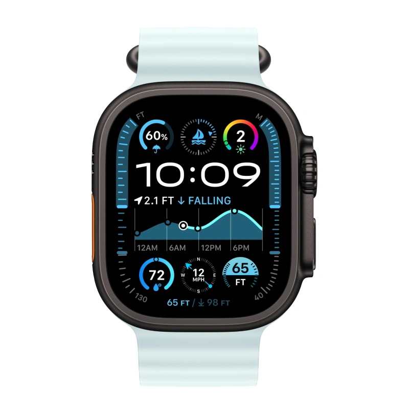 Apple Watch Ultra 2 (2024) GPS+Cellular 49mm, Black Titanium ремешок "Ice Blue Ocean Band" один размер 130-200 mm (MYTC3). Фото 2