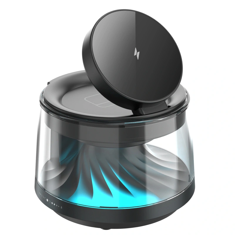 Беспроводная зарядная станция Wiwu Flow 5 in 1 Wireless Charger with ambient light & speaker, Чёрный (Wi-W039). Фото 4