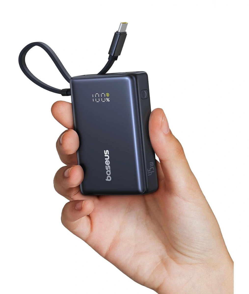 Внешний аккумулятор Baseus PicoGo Digital Display Power Bank With Built-in USB-C Cable 10000mAh 45W, Чёрный (P10076803123-00). Фото 2