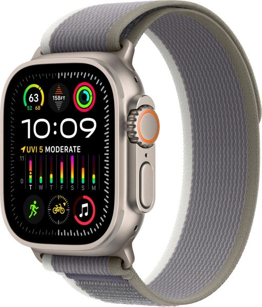 Apple Watch Ultra 2 GPS+Cellular 49mm, ремешок "Green/Grey Trail Loop" размер S/M 130-190 mm (MRF33/MRFN3). Фото 1