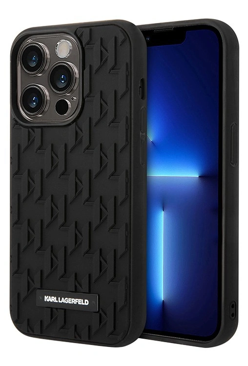 Накладка Lagerfeld для iPhone 15 Pro 3D Rubber Monogram Metal logo Hard, Black (KLHCP15LRUPKLPK). Фото 1