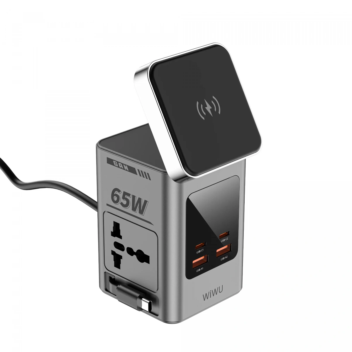 Беспроводное зарядное устройство Wiwu Wi-W040 8 в 1 65Вт, with cable&socket, Серое. Фото 3