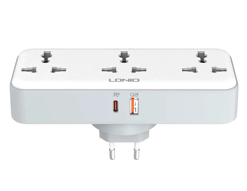 Сетевой фильтр LDNIO 30W, Portable Plug Power Socket, 2500W, 3 розетки, 1xUSB-A, 1xUSB-C, (SC3317). Фото 1