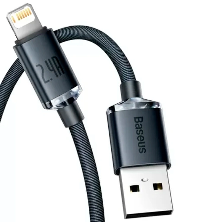 Кабель Baseus Crystal Shine Series Fast Charging Data Cable USB - Lightning 2.4A 1.2м, Чёрный (CAJY000001). Фото 3