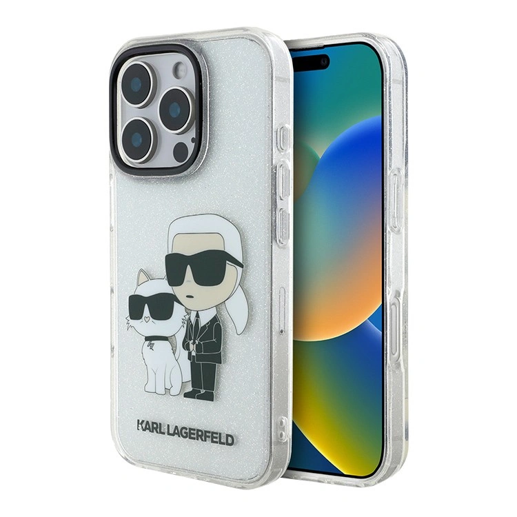Накладка Lagerfeld для iPhone 16 Pro Max PC/TPU NFT Karl & Choupette Hard Glitter, Transparent (KLHCP16XHNKCTGT). Фото 1