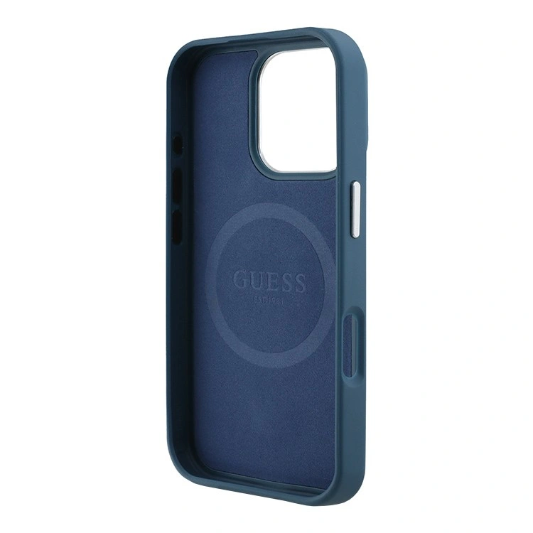 Накладка Guess для iPhone 16 Pro Max PU Grained leather Triangle metal logo Hard (MagSafe), Blue (GUHMP16XPGTSPSB). Фото 3