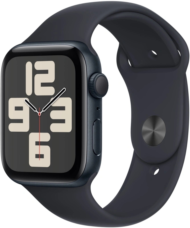 Apple Watch SE 2024, 44 мм, алюминий цвета "тёмная ночь", Midnight Sport Band, размер M/L (MXEK3). Фото 1
