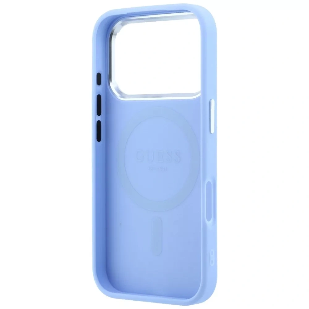 Накладка Guess для iPhone 18 Pro Max / 17 Pro Max PU Grained Triangle Metal logo &Cam Hard (MagSafe), Light Blue (GUHMP18XPGSMTLSB). Фото 5