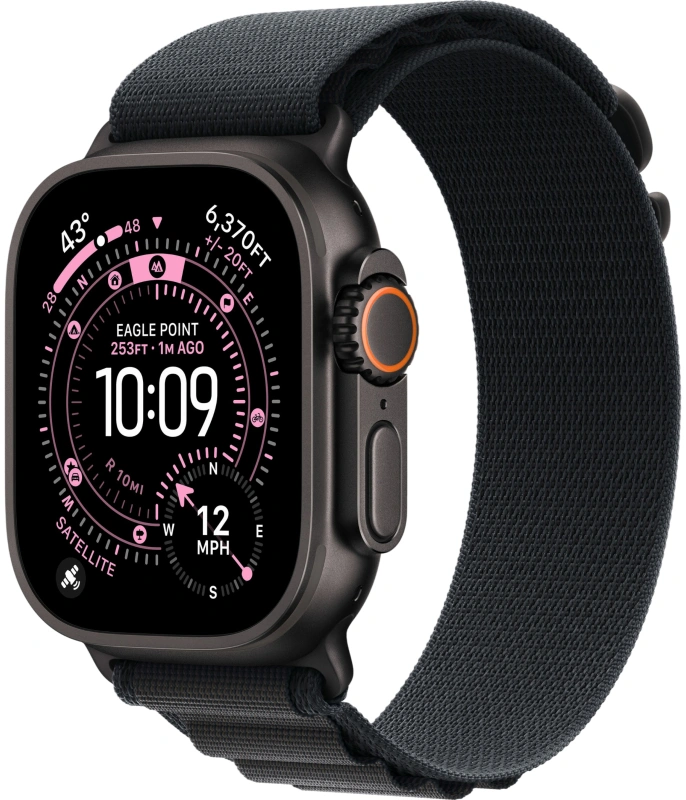 Apple Watch Ultra 3 (2025) GPS+Cellular 49mm, Black Titanium ремешок "Black Alpine Loop" L 165-210 mm (MF0X4). Фото 1