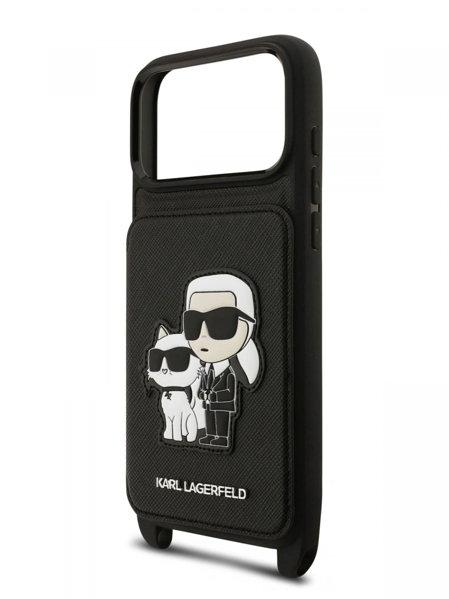 Накладка Lagerfeld для iPhone 17 Pro Max Crossbody cardslot PU Saffiano NFT Karl&Choupette Hard, Чёрная (KLHCP17XCSAKCPMK). Фото 7