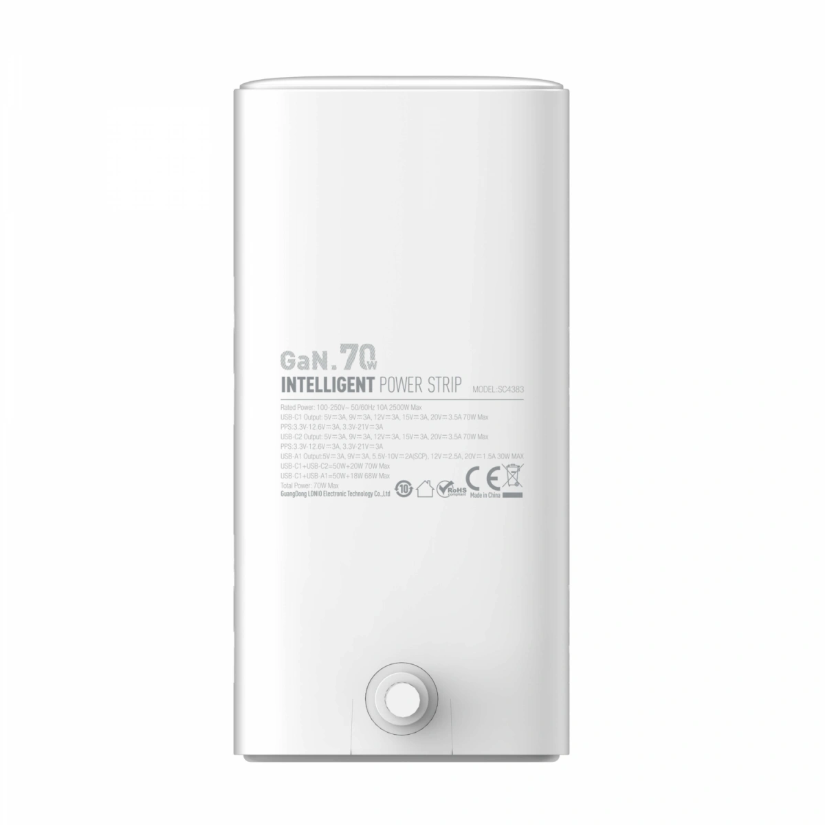 Сетевой фильтр LDNIO 70W Multifunctional Universal Desktop Power Adapter, 2500W, 4 розетки, 2хUSB-C, 1хUSB-A, 2 метра, Белый (SC4383). Фото 4