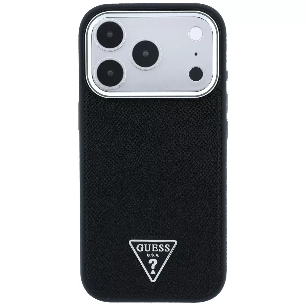 Накладка Guess для iPhone 18 Pro Max / 17 Pro Max PU Grained Triangle Metal logo &Cam Hard (MagSafe), Black (GUHMP18XPGSMTLSK). Фото 3