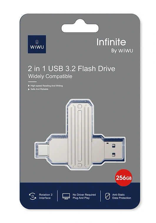Накопитель Wiwu Infinite 2in1 USB3.2 Flash Drive USB Type-C 128Gb, Silver (Wi-FD003). Фото 5