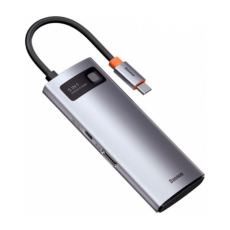 Хаб Baseus Metal Gleam Series 5-in-1 100W 3xUSB 3.0, HDMI 4K, USB-C PD, Тёмно-серый (CAHUB-CX0G). Фото 2