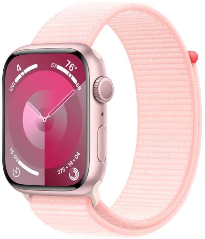 Apple Watch Series 9, 45 мм, розовый алюминий, спортивный ремешок нежно-розового цвета (MR9J3)