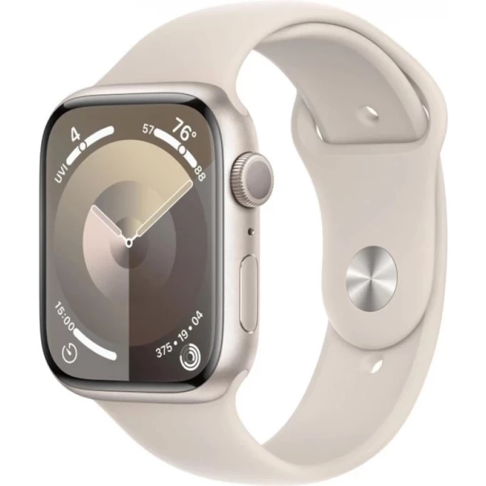 Apple Watch Series 9, 45 мм, алюминий цвета "сияющая звезда", спортивный ремешок "сияющая звезда", размер S/M (MR963)