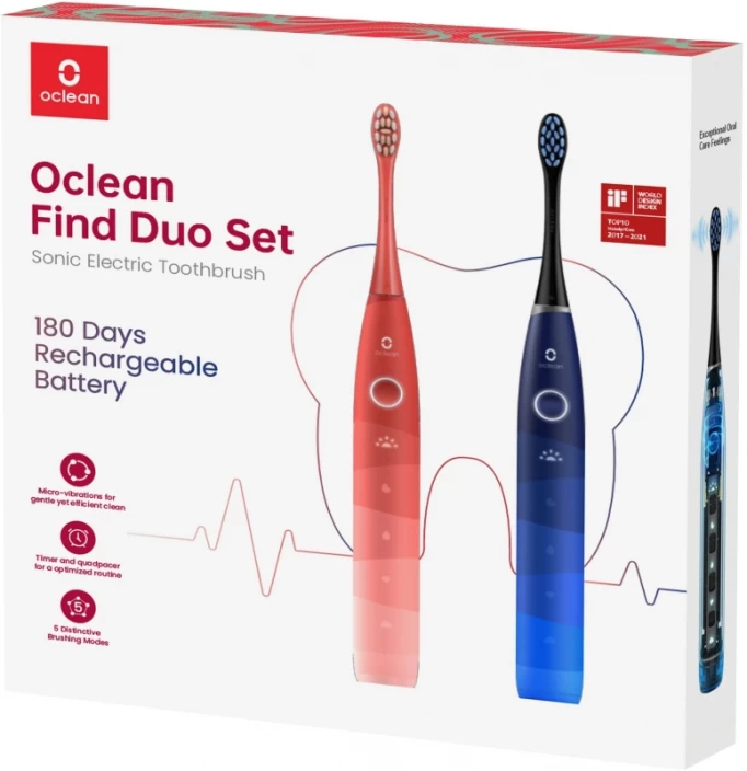 Набор электрических зубных щеток Oclean Find Duo Set, Blue/Red