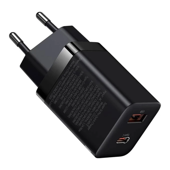 Сетевое зарядное устройство Baseus Super Si Pro Quick Charger C+U 30W, Чёрное (CCSUPP-E01)
