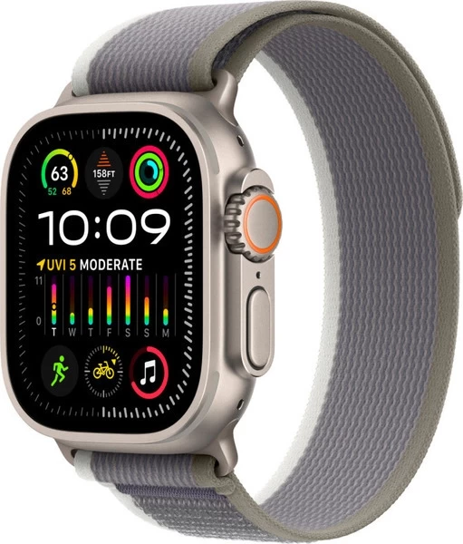 Apple Watch Ultra 2 GPS+Cellular 49mm, ремешок "Green/Grey Trail Loop" размер M/L 145-160 mm (MRFP3)