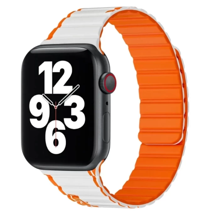Ремешок Wiwu Magnetic Silicon для Apple Watch 42/44/45/49мм, Белый, оранжевый (Wi-WB010)